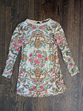 Peace & Love Paisley Floral Mini Dress S 38 Long Sleeve Multicolored Cottagecore